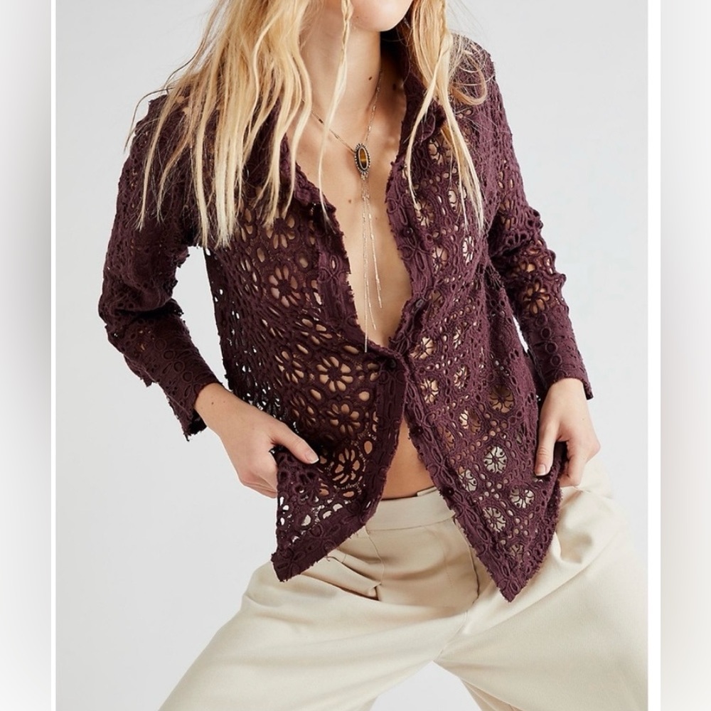 Free People Burgundy Blouse NWT ~ Size M